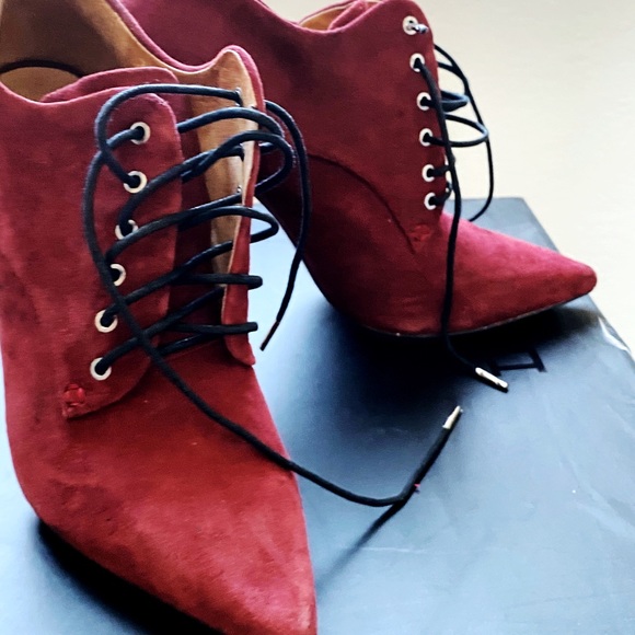 LAMB red suede lace up booties 6.5 - Picture 4 of 6
